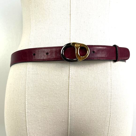 Vintage Gucci Leather Belt Burgundy Red - Picture 1 of 9